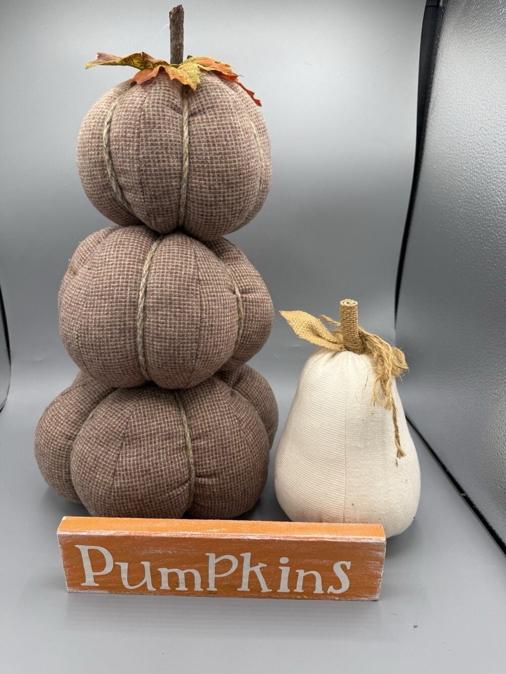 Farmhouse Fall Decor Lot Fabric Pumpkins Wood Pumpkins Sign Thanksgiving Set